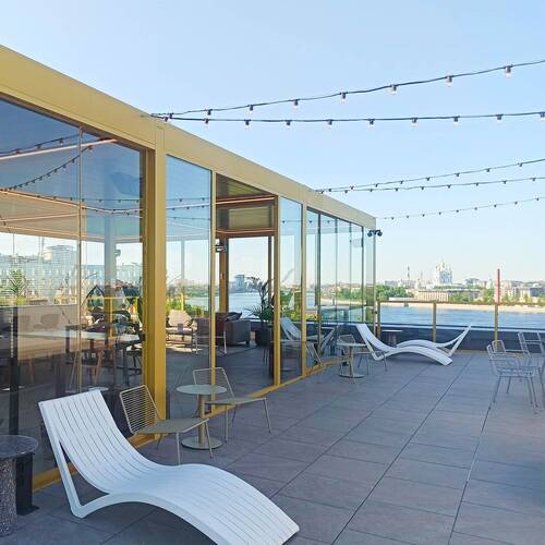 Пергола Decolife B700-25С + остекление FC58, S200, Лаунж зона ''Яндекс'', БЦ ''Феррум''